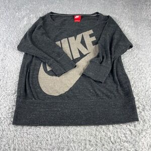 Nike Gray Long Sleeve Top Swoosh Logo Athleisure Pullover Womens Small